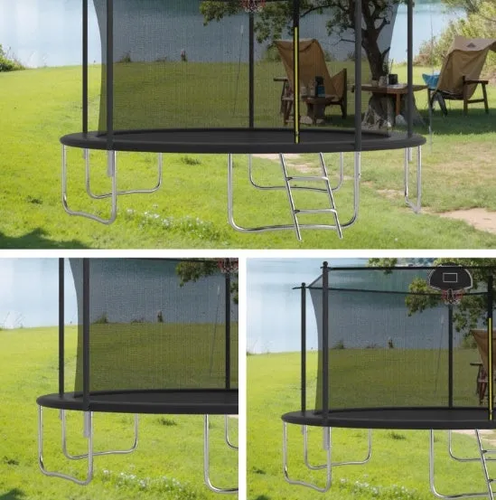 14 FT TRAMPOLINE INSIDE SAFETY NET WITH BASKETBALL HOOP
