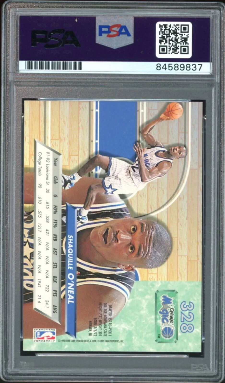 1992 Fleer Ultra #328 Shaquille O'Neal RC Rookie Magic PSA/DNA Auto GEM MINT 10