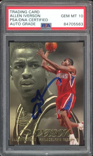 1996 Flair Showcase #3 Allen Iverson RC Rookie On Card PSA/DNA Auto GEM MINT 10