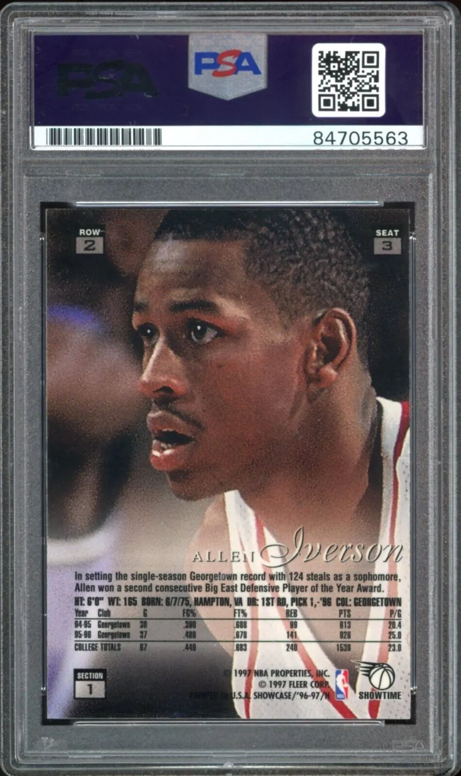 1996 Flair Showcase #3 Allen Iverson RC Rookie On Card PSA/DNA Auto GEM MINT 10