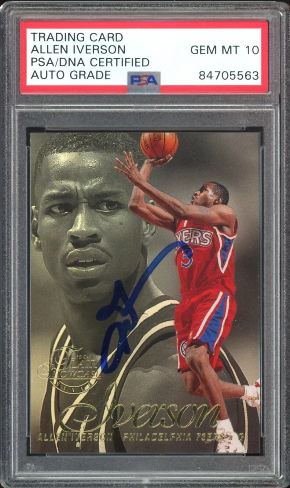 1996 Flair Showcase #3 Allen Iverson RC Rookie On Card PSA/DNA Auto GEM MINT 10