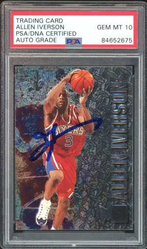 1996 Fleer Metal #201 Allen Iverson RC Rookie 76ers PSA/DNA Auto GEM MINT 10