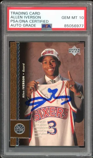 1996 Upper Deck #301 Allen Iverson RC Rookie On Card PSA/DNA Auto GEM MINT 10