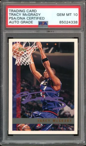 1997 Topps Tracy McGrady RC Rookie On Card Purple Ink PSA/DNA Auto GEM MINT 10