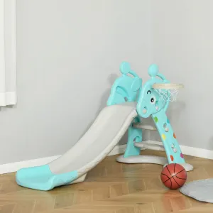 2 in 1 Kids Slide W/Basketball Hoop for 18 Months to 4 Years Blue Gray