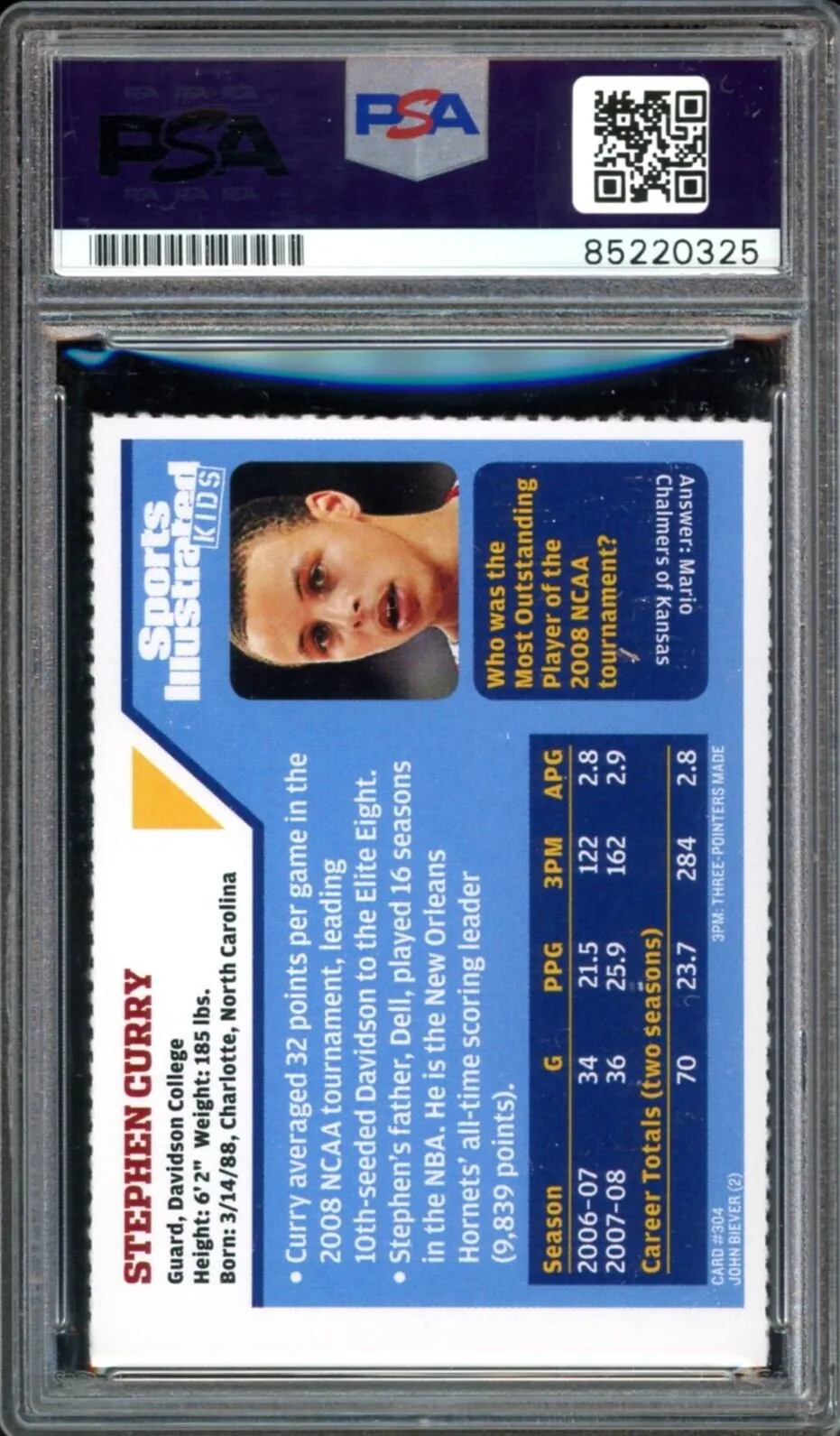 2008 SI for Kids #304 Stephen Curry RC On Card PSA/DNA Auto GEM MINT 10