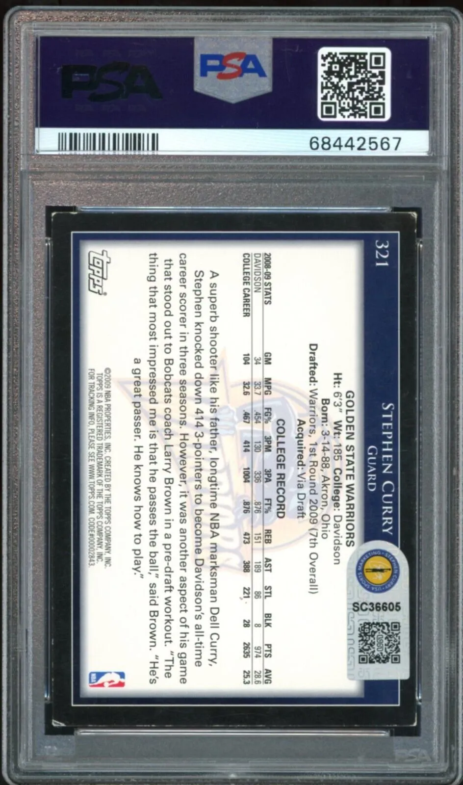 2009 Topps #321 Stephen Curry RC 2022 Finals MVP On Card PSA Authentic Auto 10