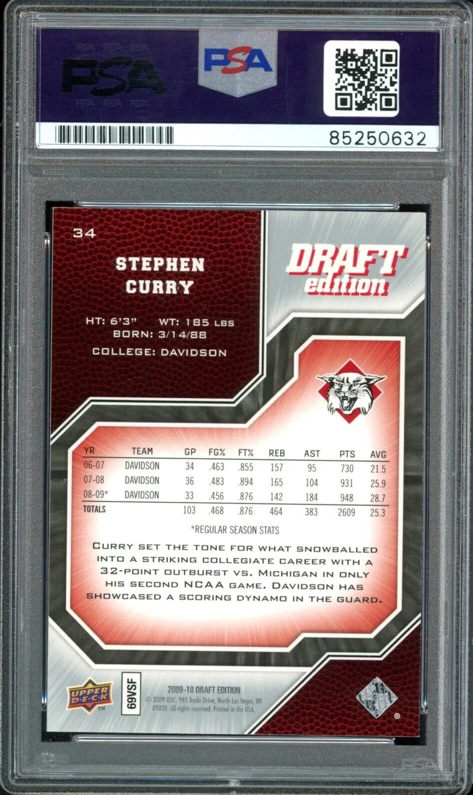 2009 UD Draft Edition #34 Stephen Curry RC On Card PSA/DNA Auto GEM MINT 10