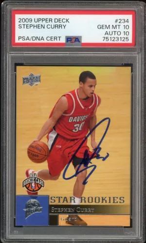 2009 Upper Deck #234 Stephen Curry RC On Card PSA 10/10 Auto GEM MINT Warriors