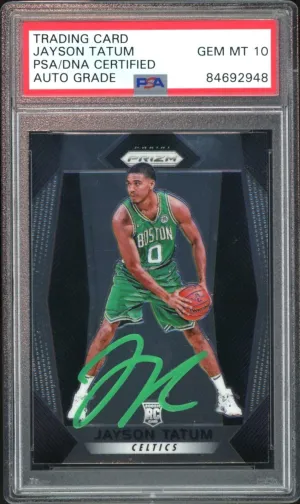 2017 Panini Prizm #16 Jayson Tatum RC On Card Green Ink PSA/DNA Auto GEM MINT 10
