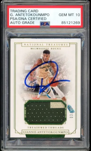 2019 National Treasures Giannis Antetokounmpo On Card PSA/DNA Auto GEM MINT 10