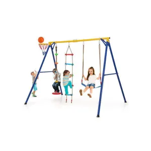 4-in-1 660 lbs Heavy Duty Swing Set for Kids Aged 3-9 Years Old-Yellow - Color: