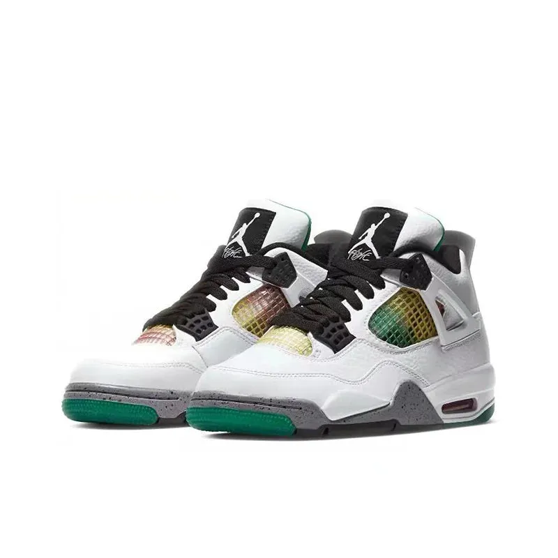 Air Jordan 4 retro Lucid Green leather lightweight and comfortable high top retro basketball shoes for women, white green