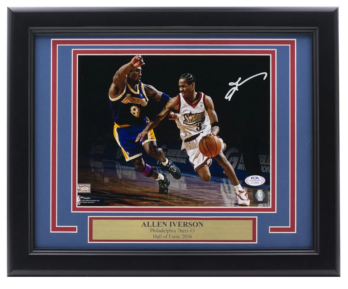 Allen Iverson Signed Framed 8x10 76ers Basketball Photo vs Kobe Bryant PSA ITP