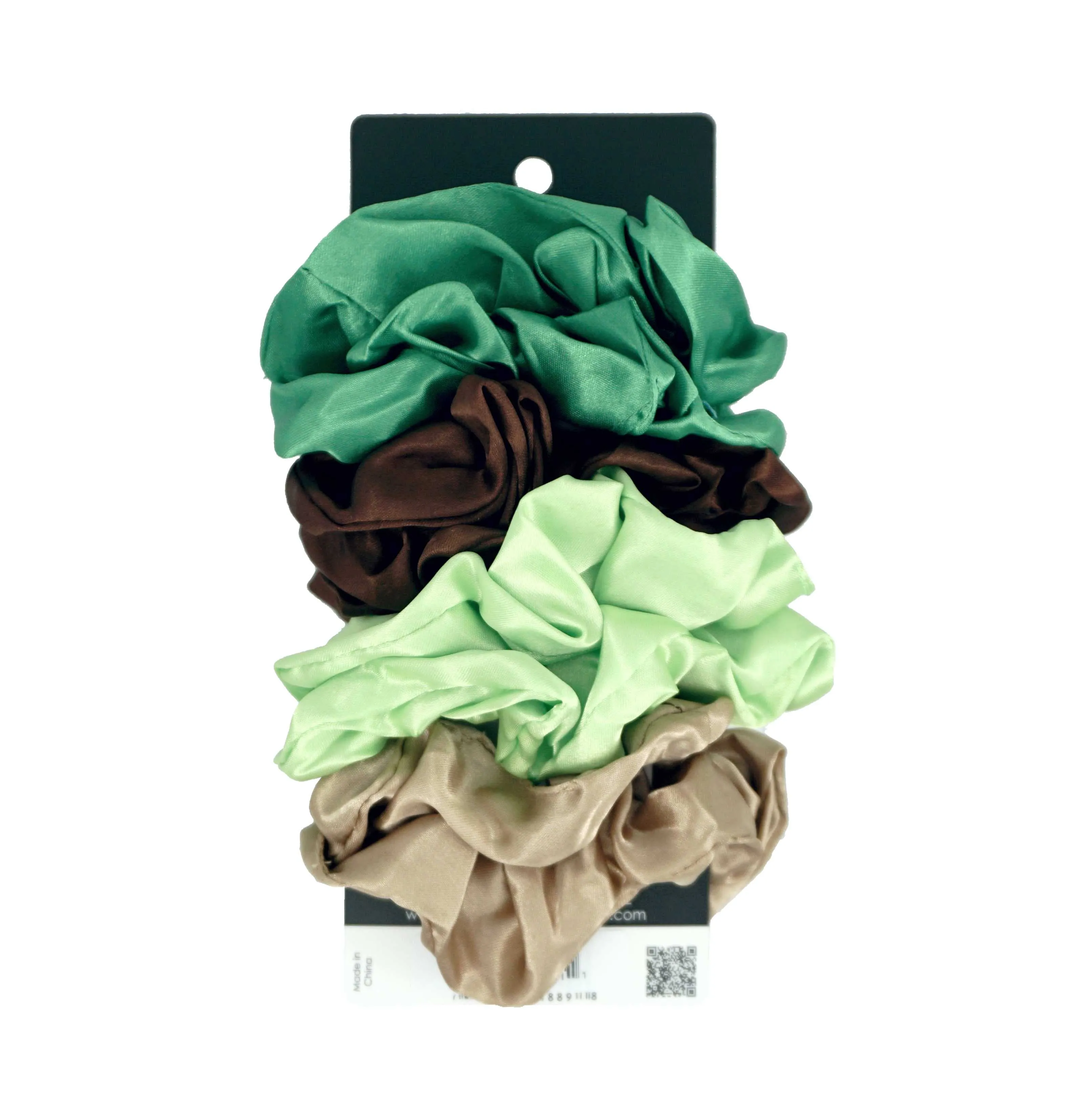 Amelia Beauty Products, Forest Blend Satin Scrunchies, 3.5in Diameter, Gentle on Hair, Strong Hold, No Snag, No Dents or Creases. 8 Pack