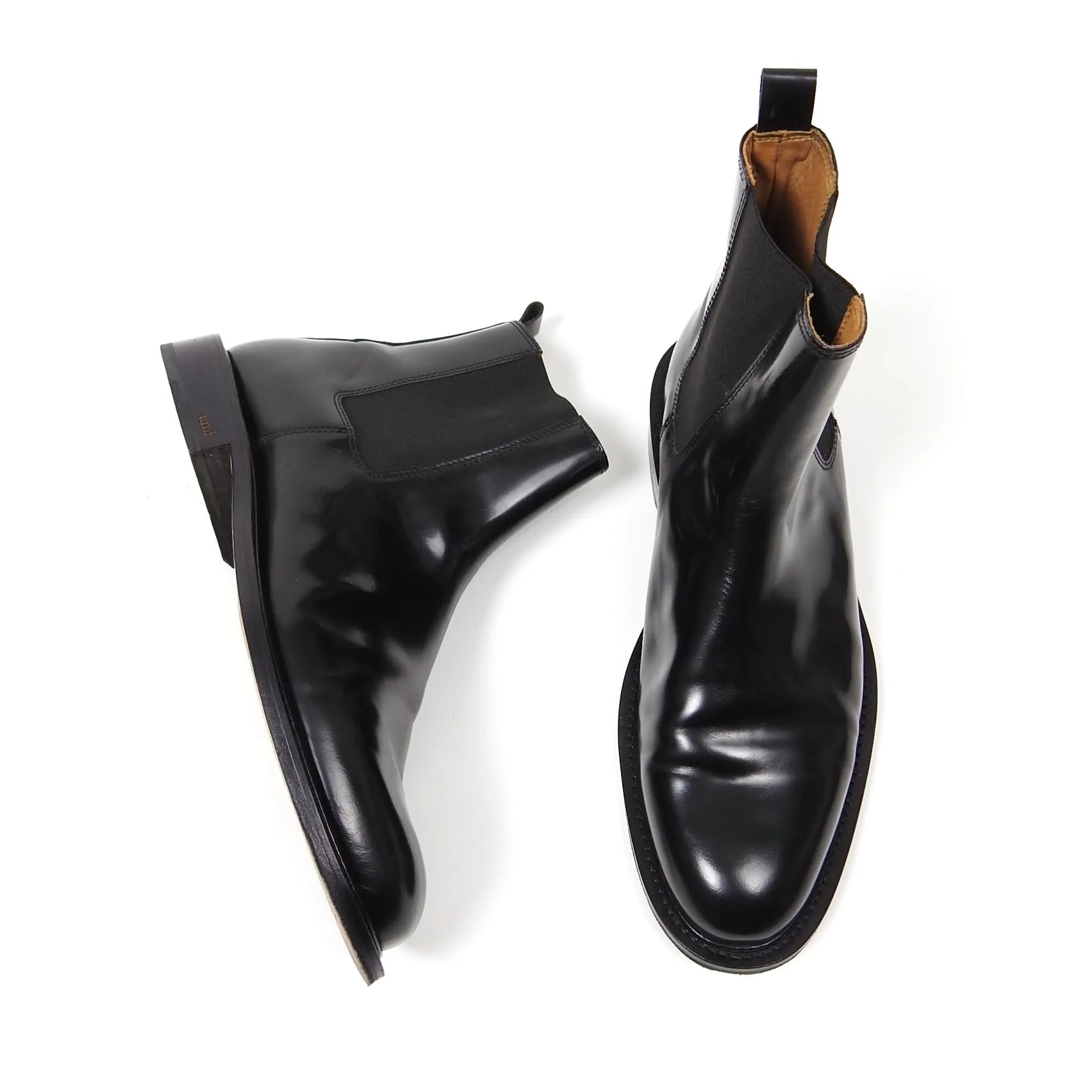 AMI Black Leather Chelsea Boots Size 45
