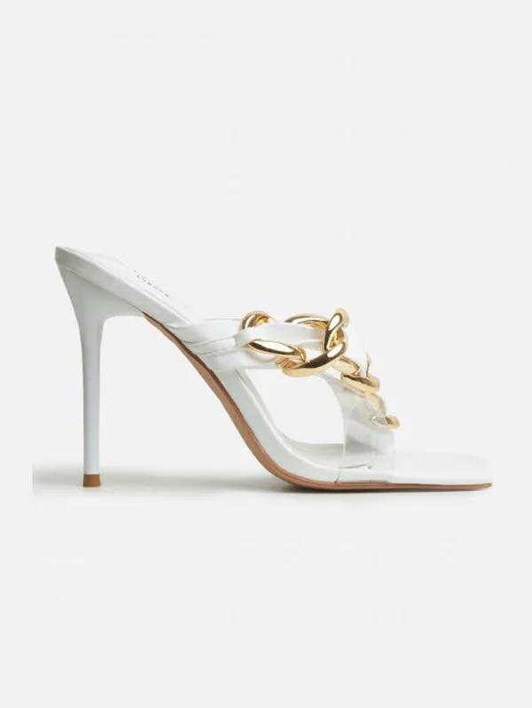 Asymmetrical Chain Heeled Sandals
