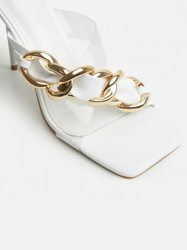 Asymmetrical Chain Heeled Sandals