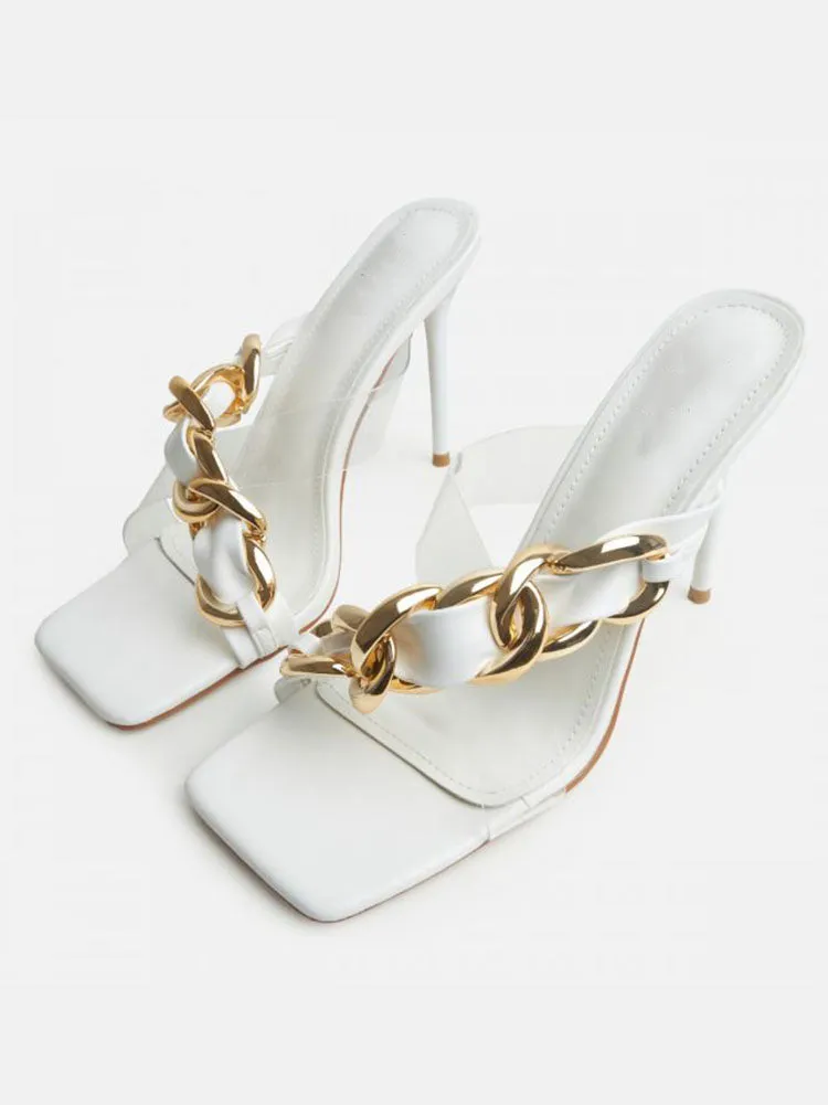 Asymmetrical Chain Heeled Sandals