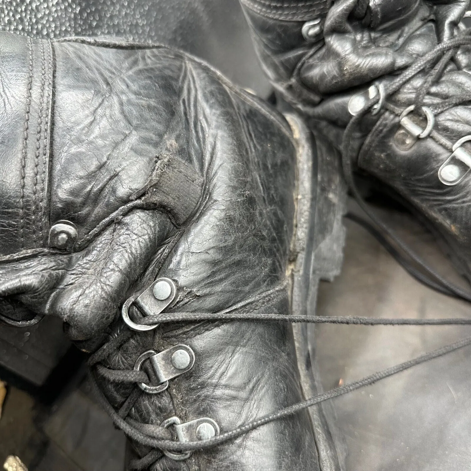 Austrian Army Black Leather Army Combat Boots - Size EU 45 - UK 10.5