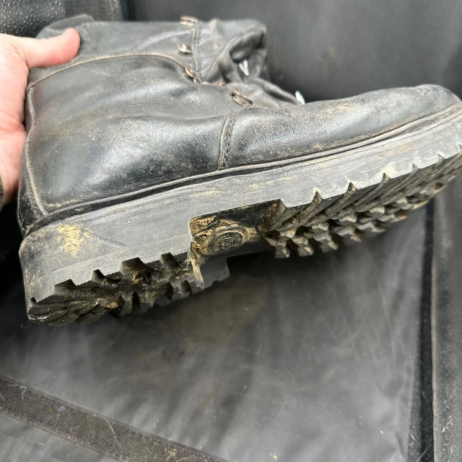 Austrian Army Black Leather Heavy Duty Combat Boots - Size EU 45 - UK 10