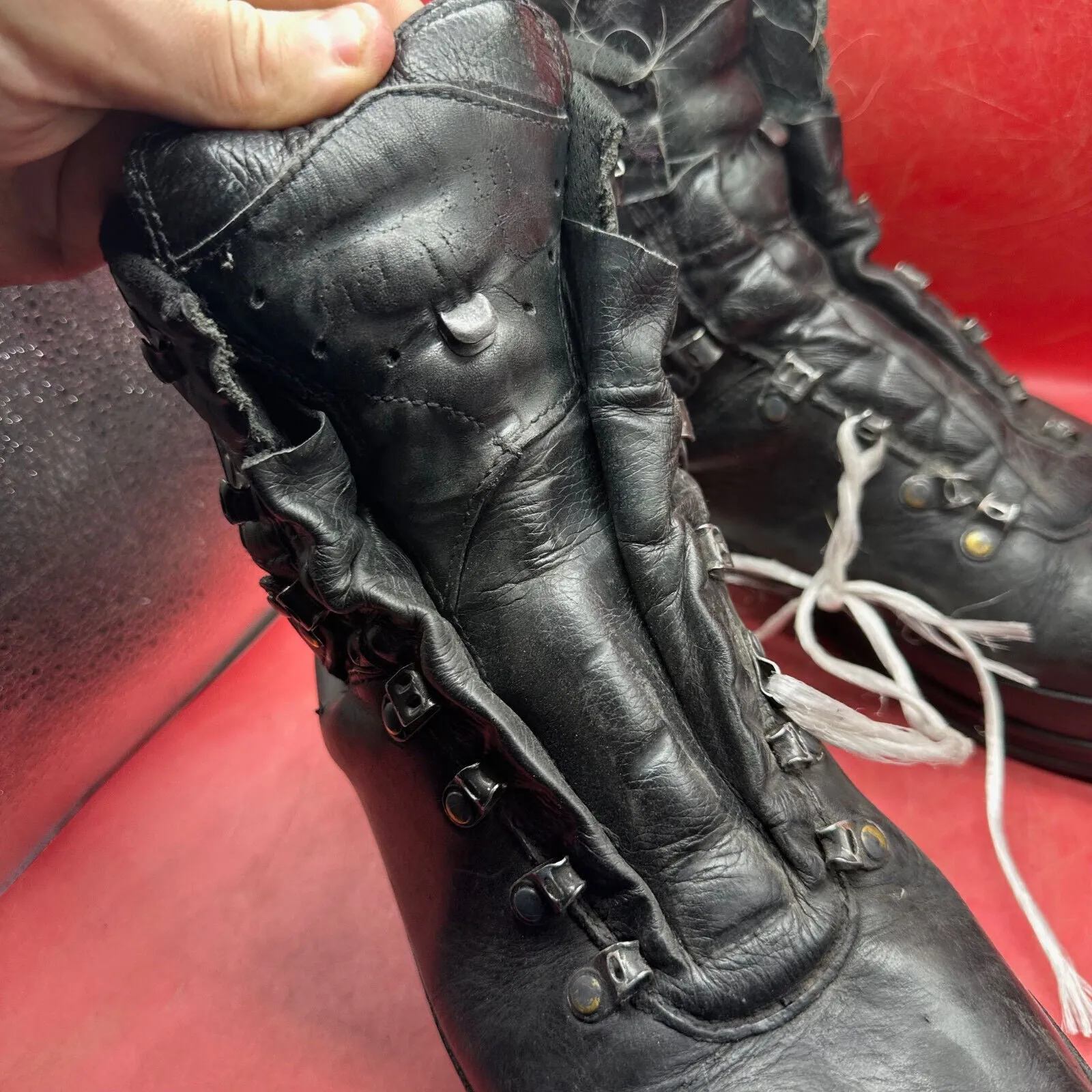 Austrian Army Black Leather MEINDL Heavy Duty Combat Boots - Size EU 47 - UK 12