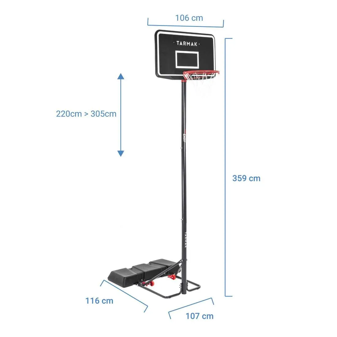 Basketball Hoop With Adjustable Stand In Black - 2.20m To 3.05m