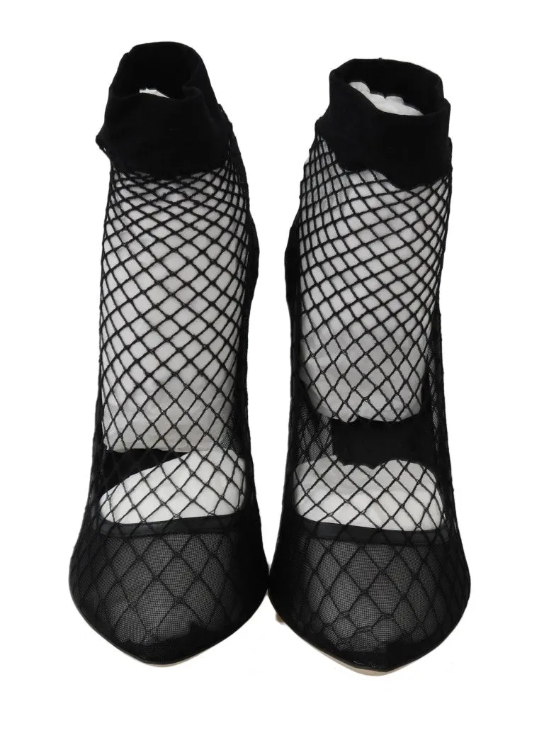 Black Leather Transparent Net Sandals