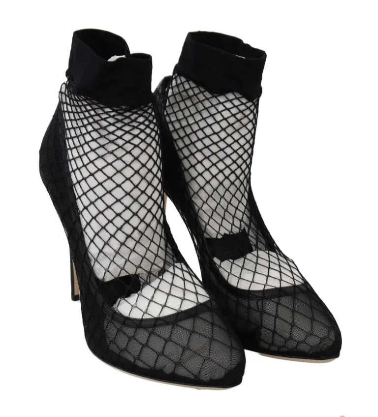 Black Leather Transparent Net Sandals