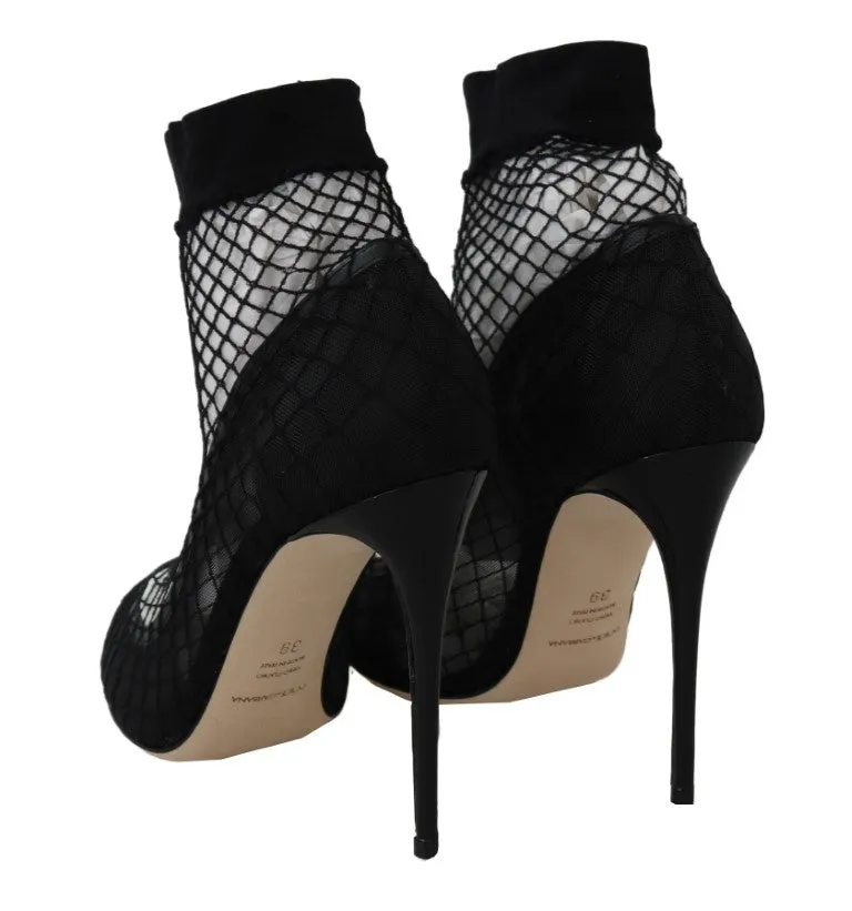 Black Leather Transparent Net Sandals