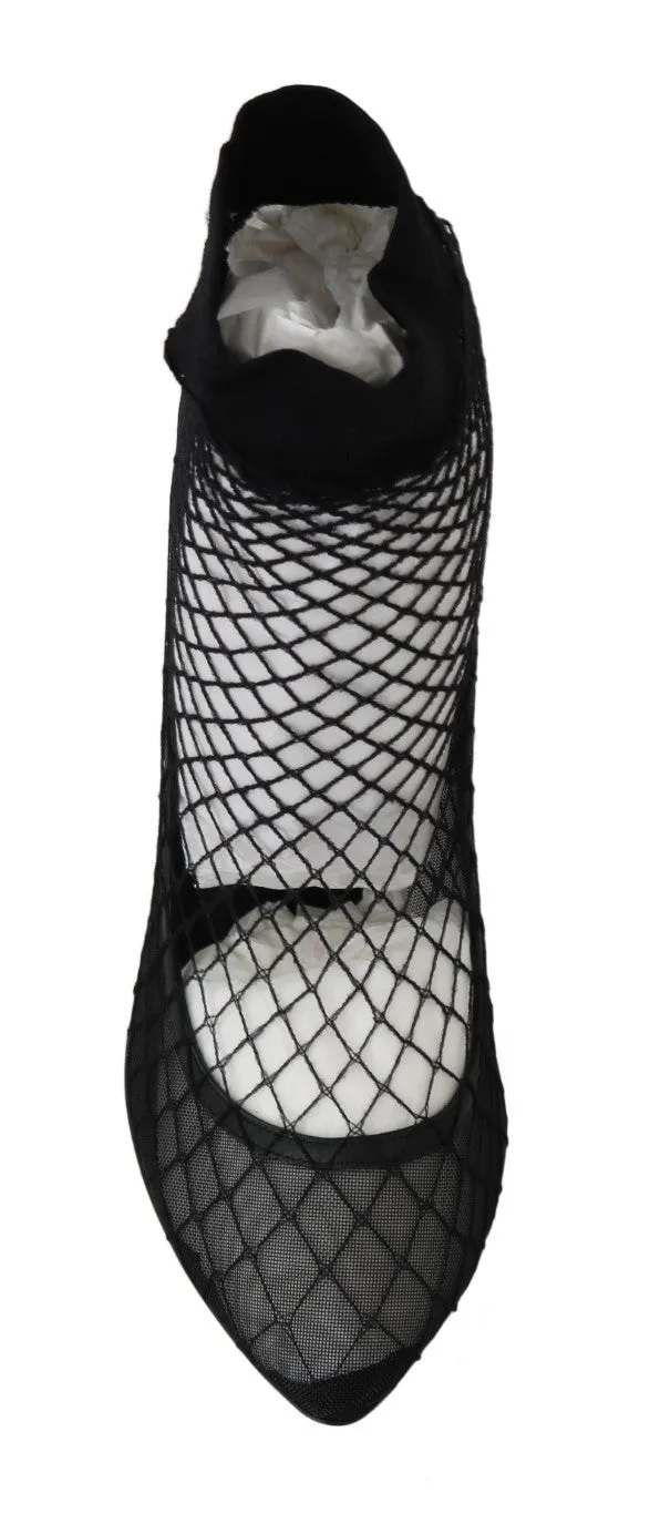 Black Leather Transparent Net Sandals