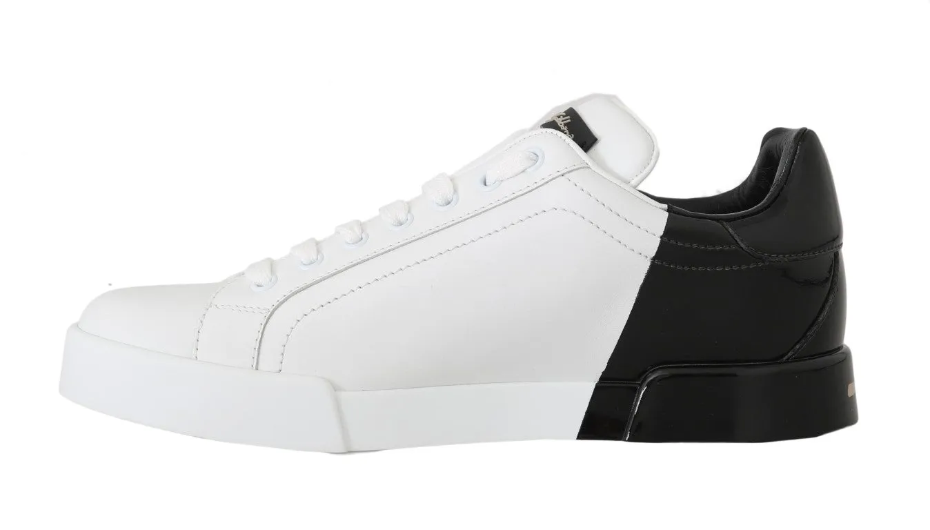 Black White Gold Logo Leather Women Sneakers