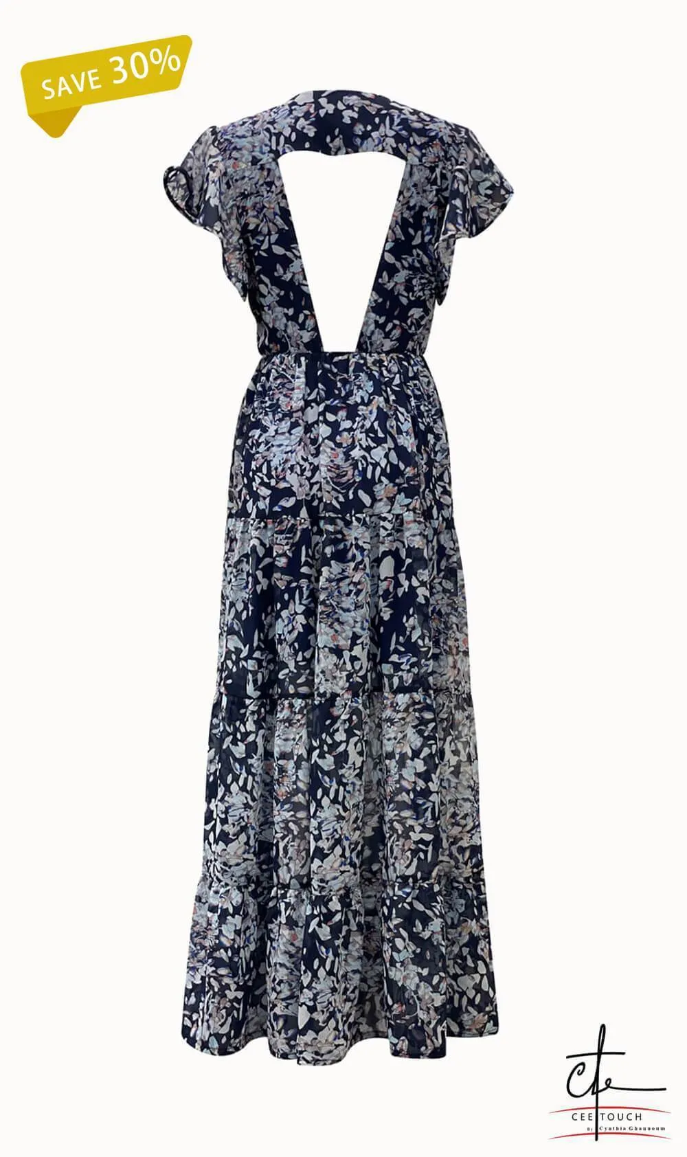 Blue Floral Print Tiered Maxi Dress