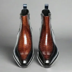 Blue Leather And Brown Croc Draven Zipper Boots - Boots