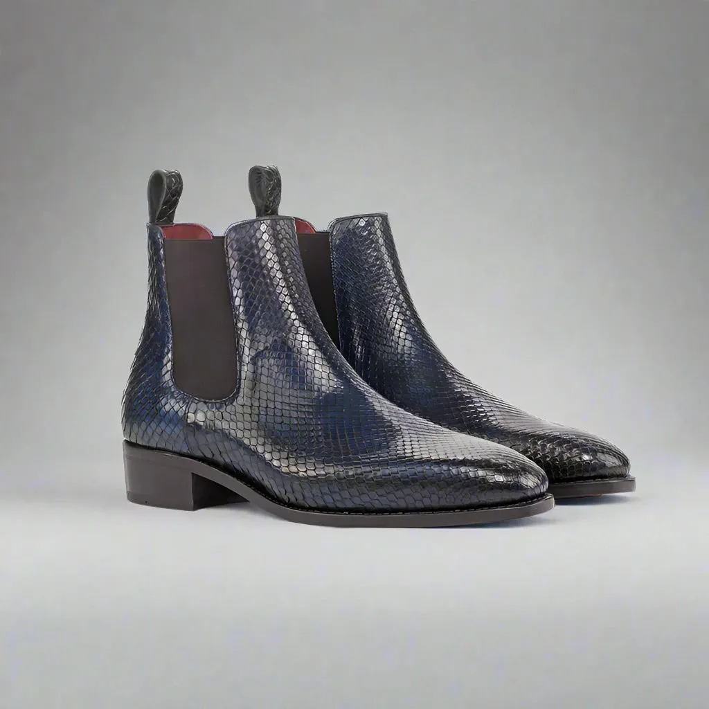 Blue Punched Leather Amarante Slip On Boots - Boots