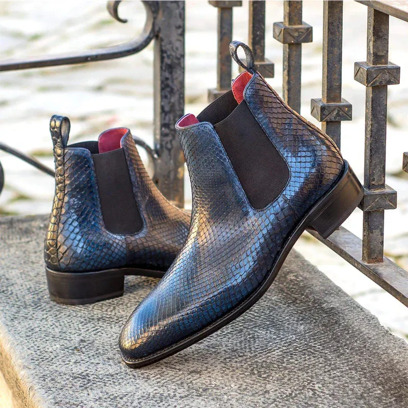 Blue Punched Leather Amarante Slip On Boots - Boots