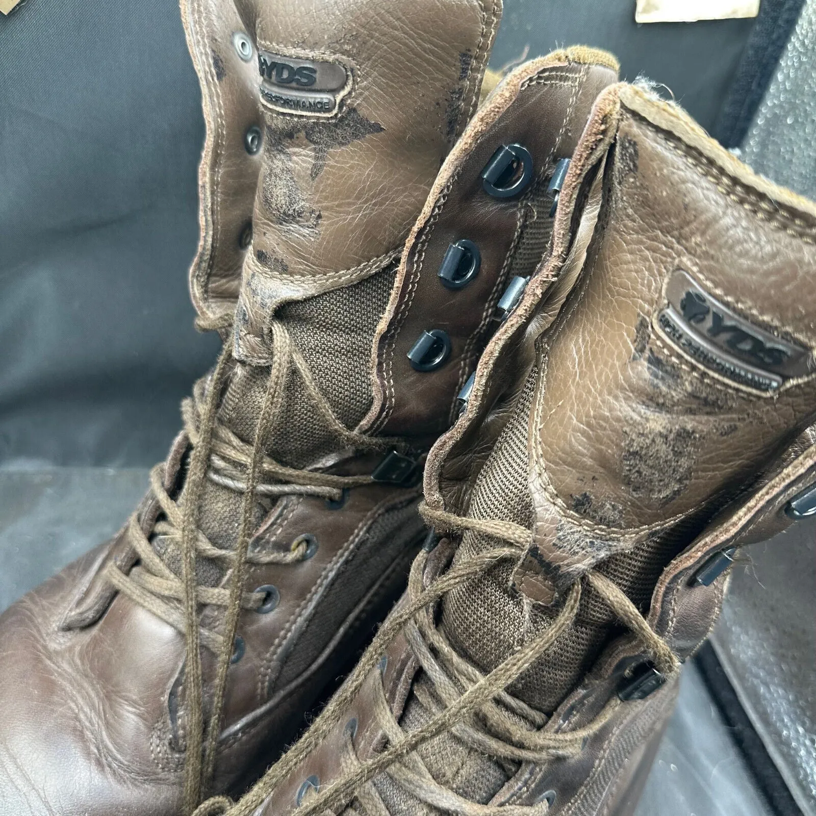 British Army Brown Leather YDS High Top Combat Patrol Boots- Size EU 47 - UK 13W