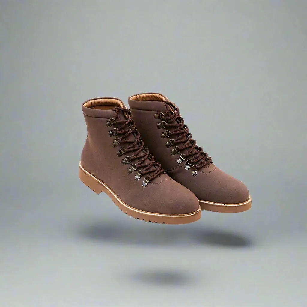 Brown Suede Leather Anima Ankle Rugged Lace Up Combat Hiking Boots with Chunky Track Sole - Boots