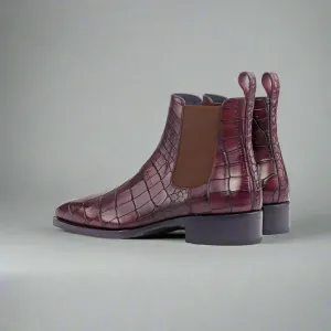 Burgundy Croc Print Leather Amarante Slip On Boots - Boots