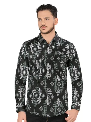 Camisa Casual Manga Larga Estampada para Hombre 'Montero' - ID: 4008