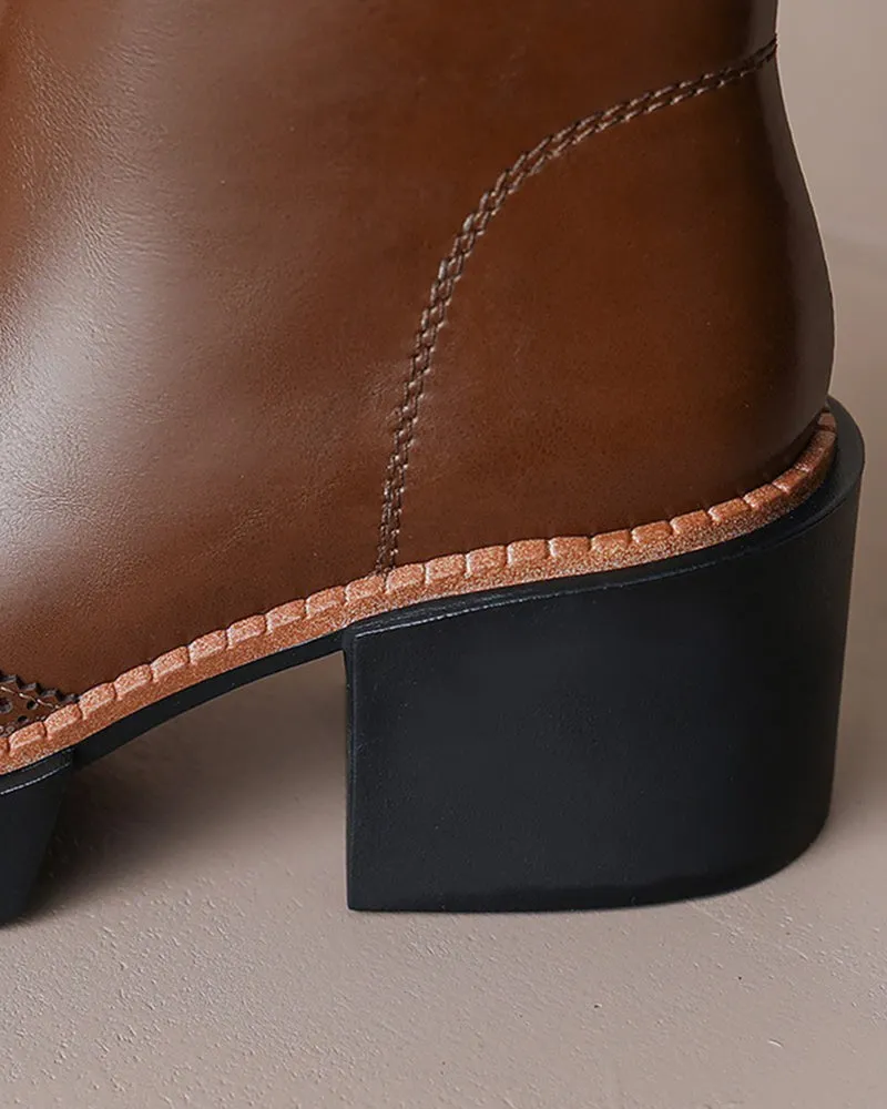 Carved Leather Thick-soled Chelsea Boots