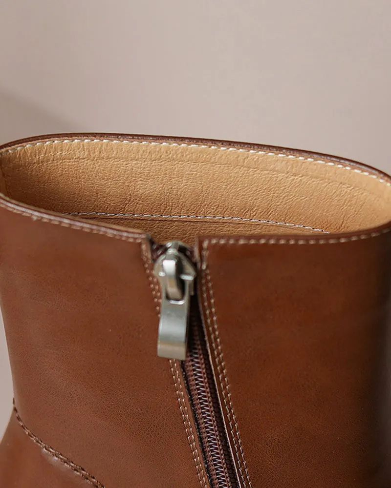 Carved Leather Thick-soled Chelsea Boots