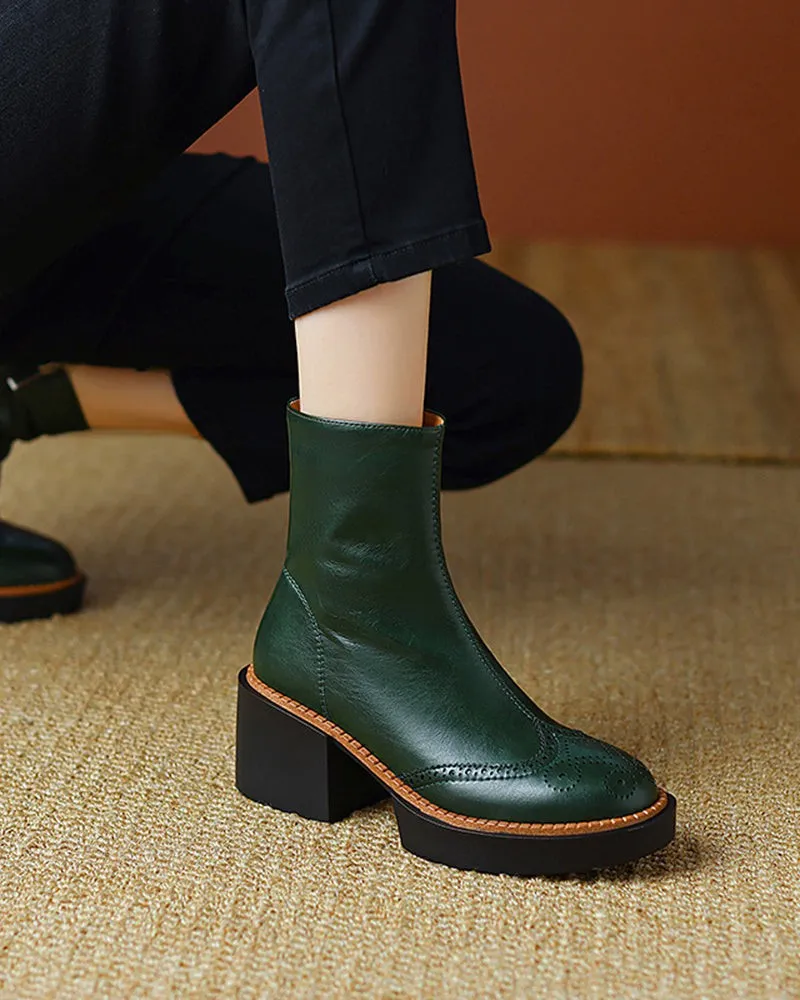 Carved Leather Thick-soled Chelsea Boots