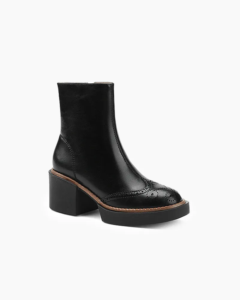 Carved Leather Thick-soled Chelsea Boots