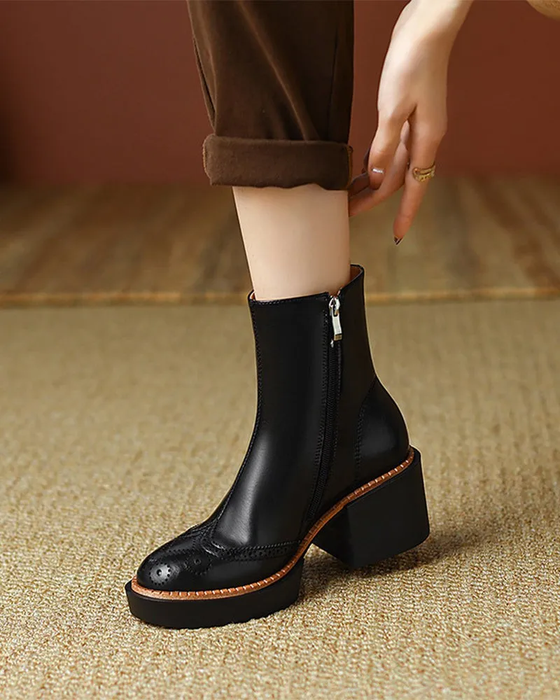 Carved Leather Thick-soled Chelsea Boots