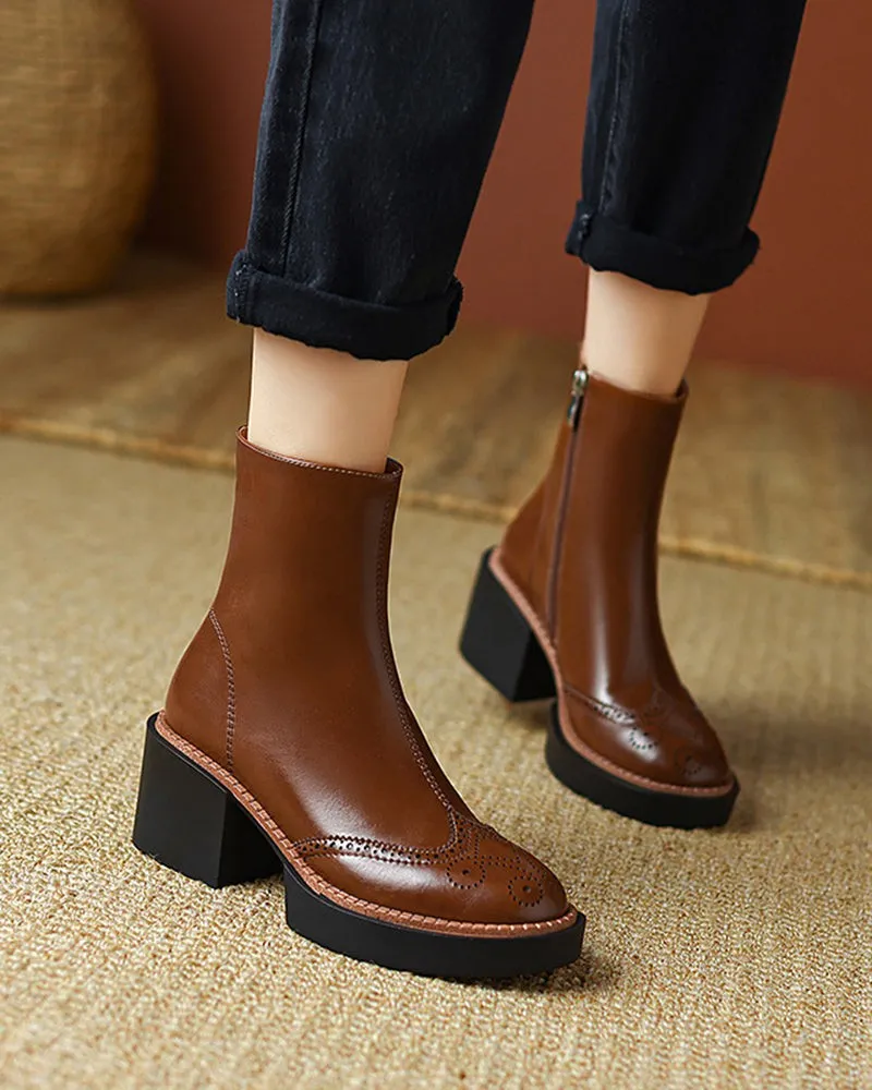 Carved Leather Thick-soled Chelsea Boots