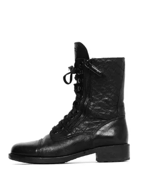 Chanel Black Leather CC Combat Boots sz 38