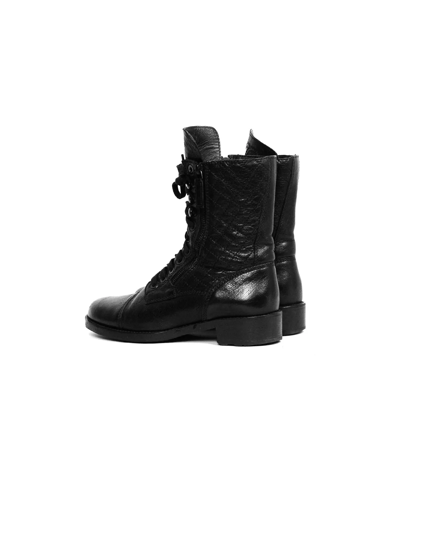 Chanel Black Leather CC Combat Boots sz 38