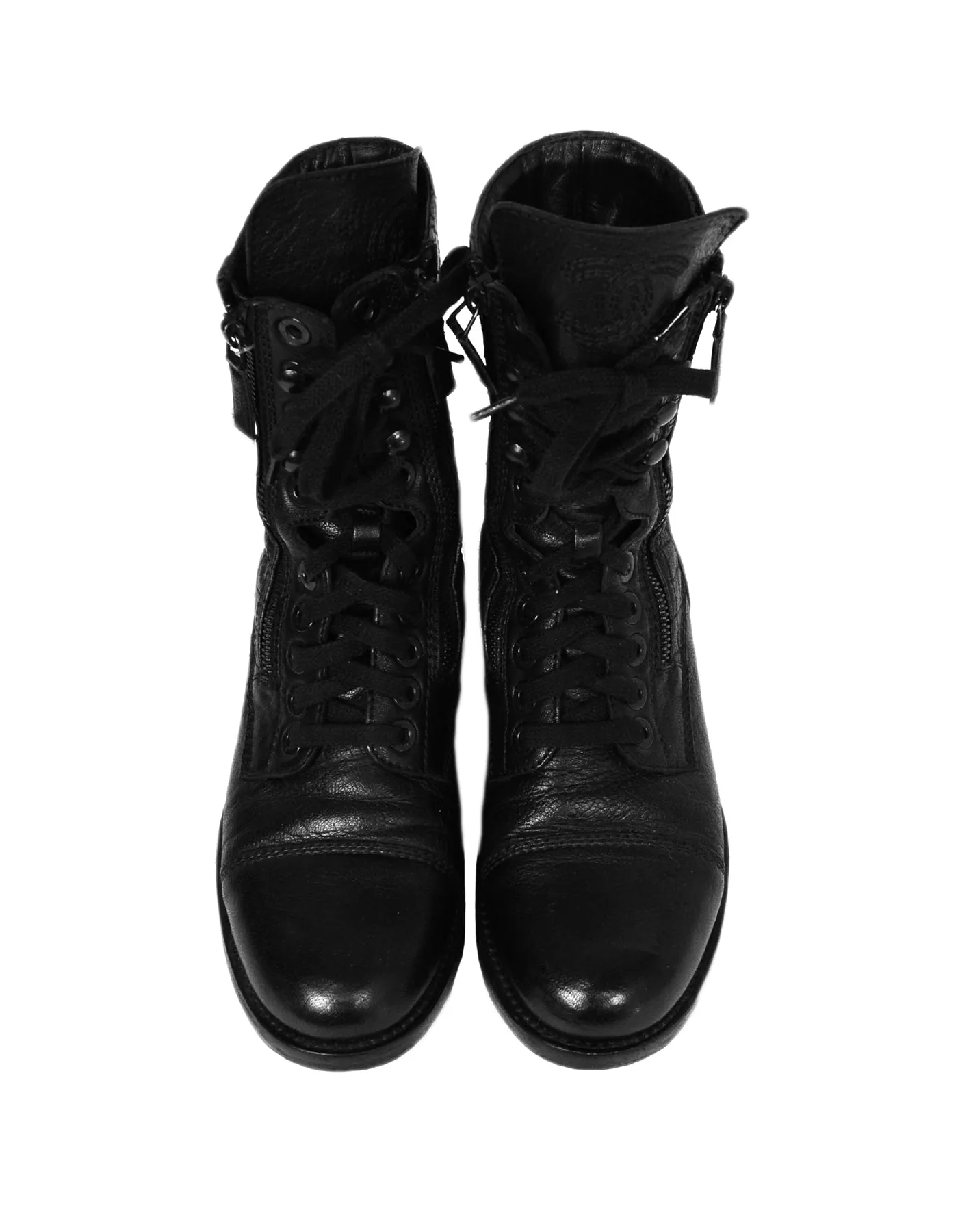 Chanel Black Leather CC Combat Boots sz 38