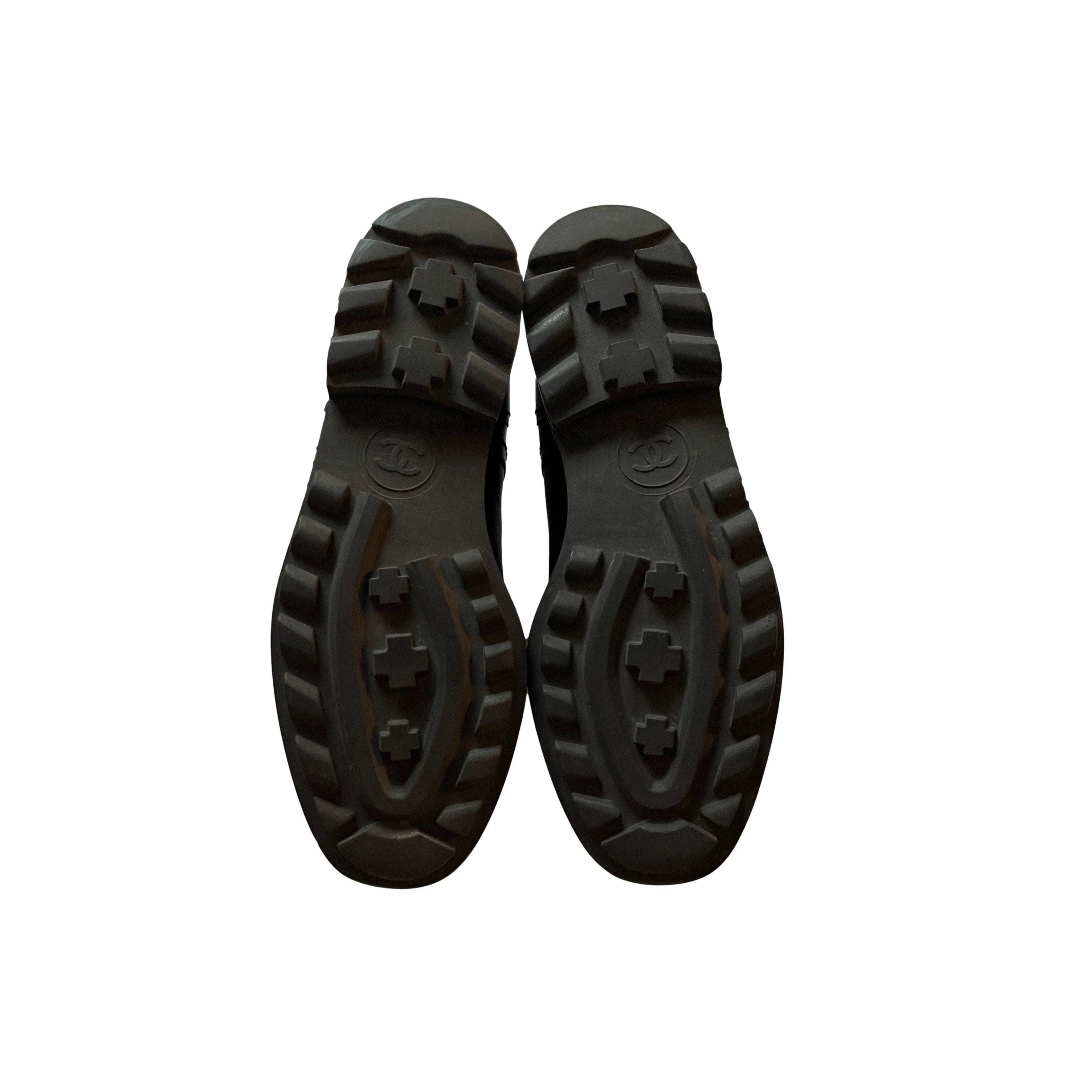 Chanel Black Logo Leather Combat Boots